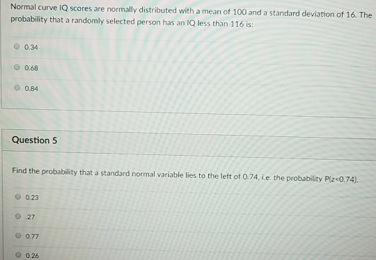Solved Normal curve IQ scores are normally distributed with | Chegg.com
