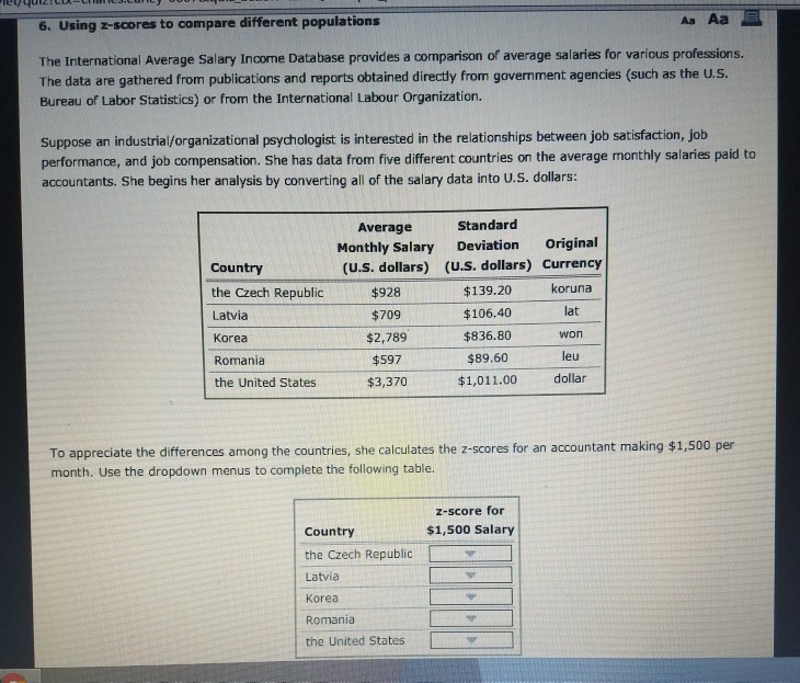 Solved Aa Aa 6 Using Scores To Compare Different Chegg
