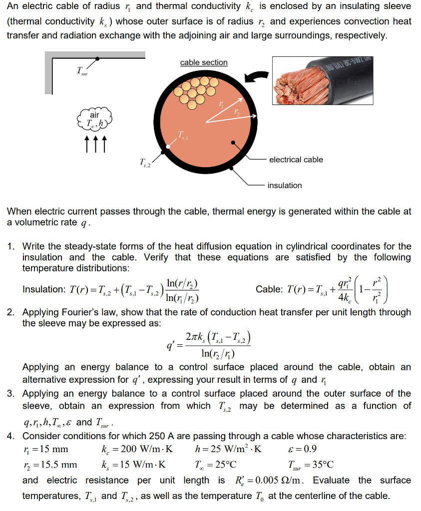 Solved An electric cable of radius r_1 and thermal