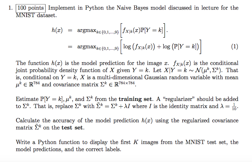 Implement in Python the Naive Bayes model discussed | Chegg.com