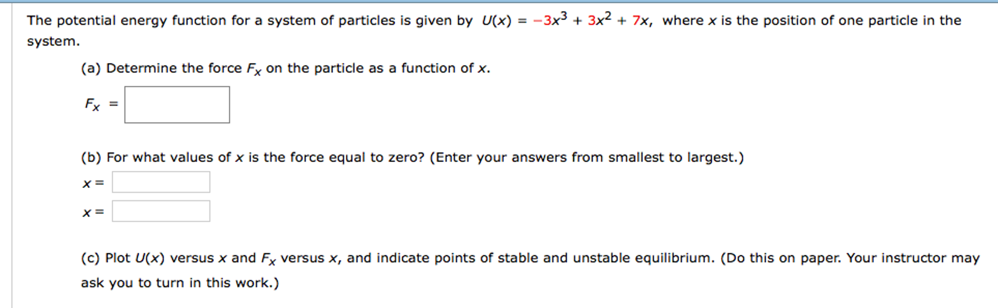 Solved The potential energy function for a system of | Chegg.com