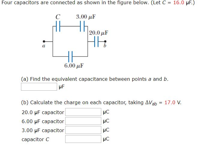 Solved Two capacitors, C1 = 4.00 μF and C2 = 15.0 μF, are