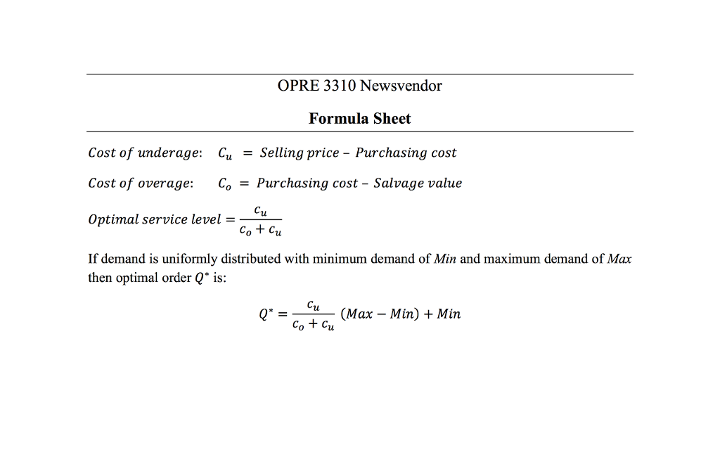 Solved The formula sheet is provided on the third page! | Chegg.com