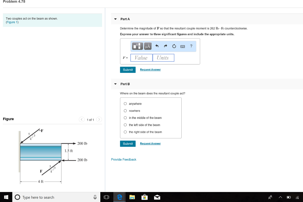 Solved Problem 4.78 Two couples act on the beam as show | Chegg.com