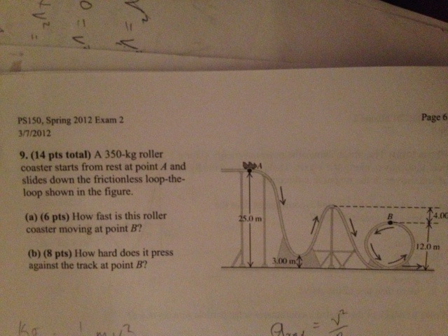 Solved A 350 kg roller coaster starts from rest at point A Chegg