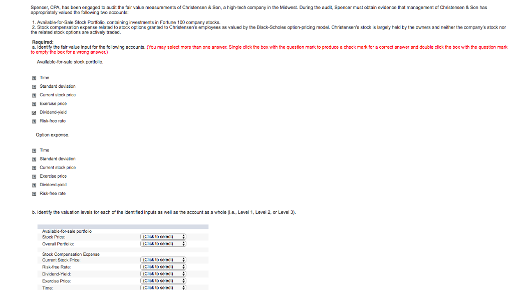 Spencer CPA, has been engaged to audit the fair value | Chegg.com