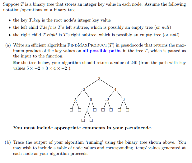 Solved Suppose T is a binary tree that stores an integer key | Chegg.com