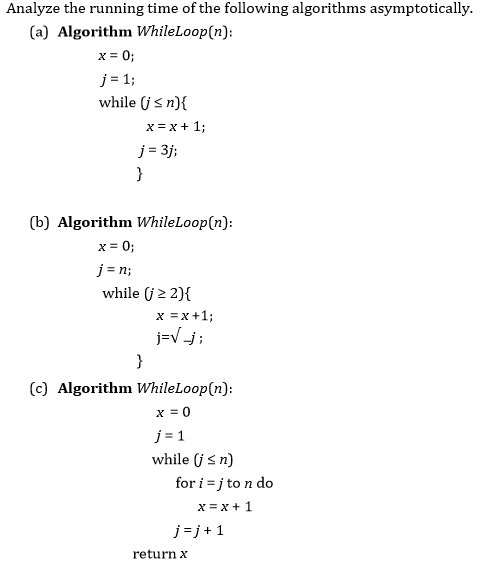 Solved Analyze the running time of the following algorithms | Chegg.com