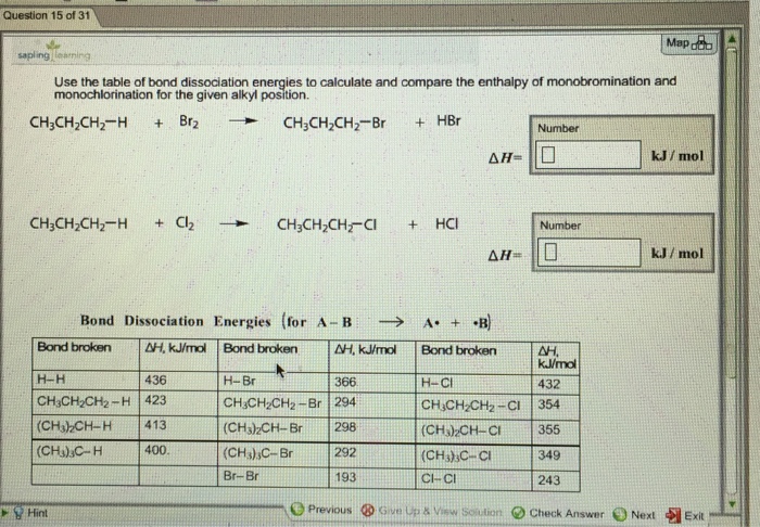 Solved Use The Table Of Bond Dissociation Energies To Chegg Hot Sex Picture 9063