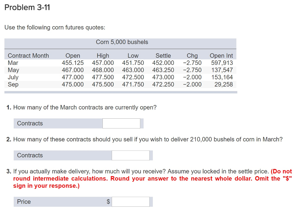 Solved Use the following corn futures quotes How many of