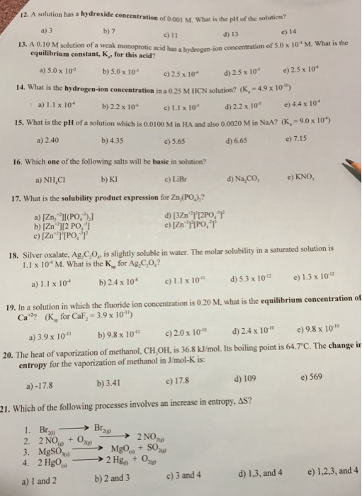 Solved A solution has a hydroxide concentration of 0.001 M. | Chegg.com