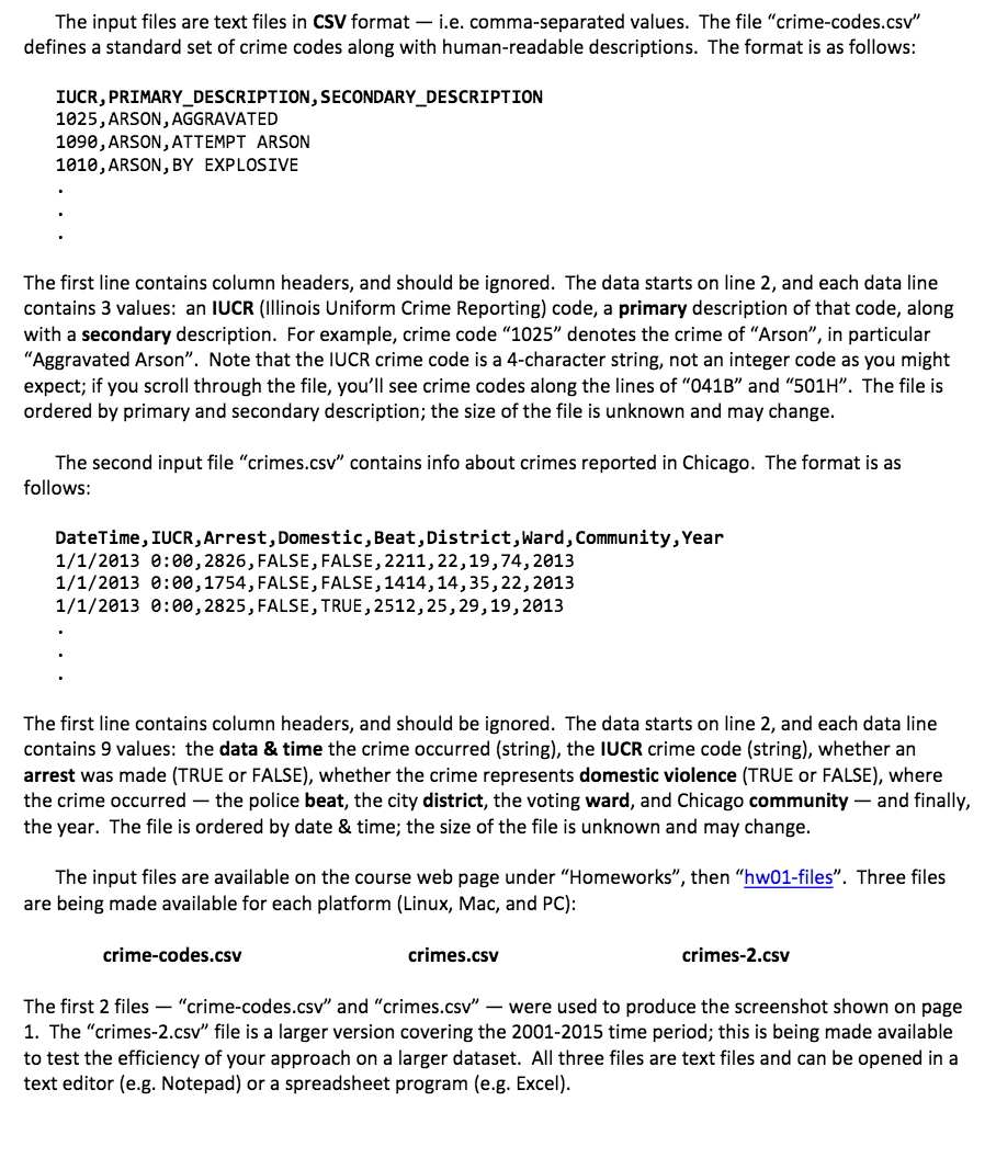 Solved The assignment is to input Chicago Crime data and | Chegg.com