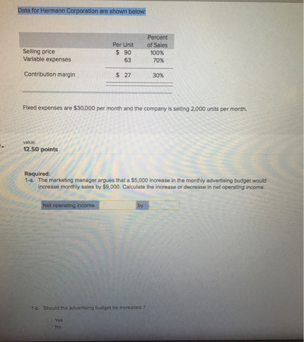 Solved Data for Hermann Corporation are shown below Fixed