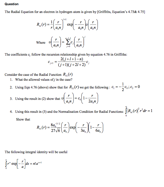 Solved Question The Radial Equation for an electron in | Chegg.com