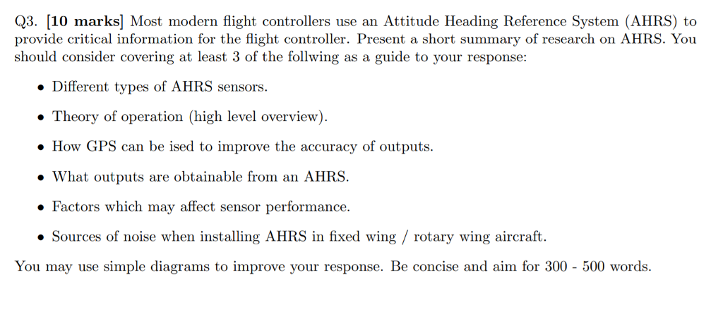 Solved Q3. [10 marks] Most modern flight controllers use an | Chegg.com