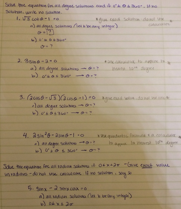 Solved Solve the equation for all degree solutions and if 0 | Chegg.com