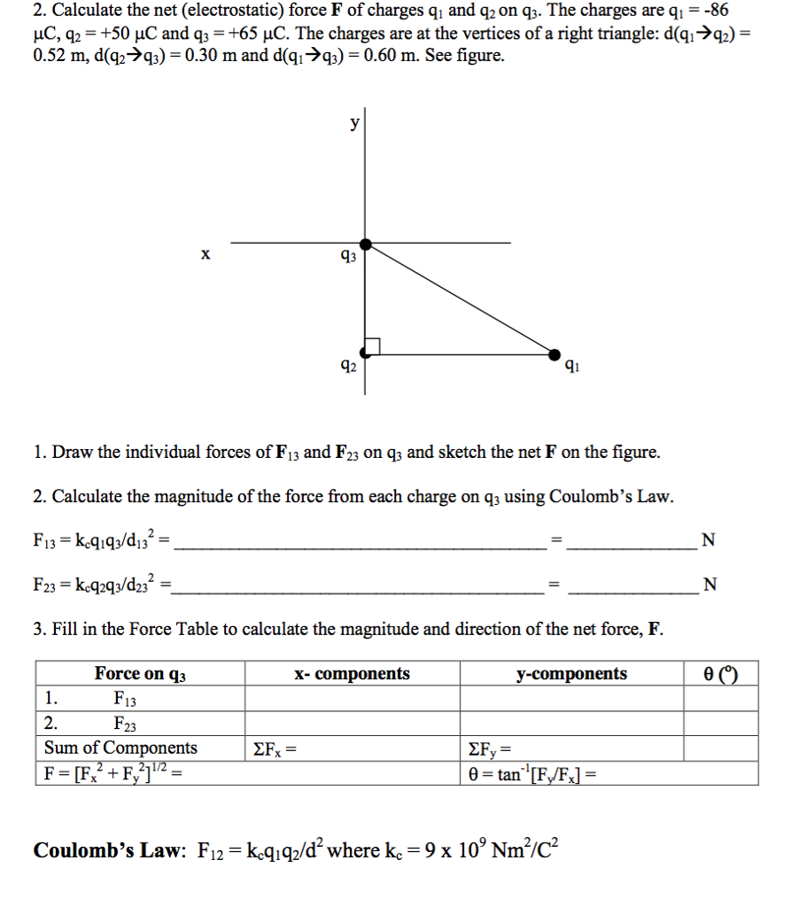 Solved 2. Calculate The Net (electrostatic) Force F Of | Chegg.com