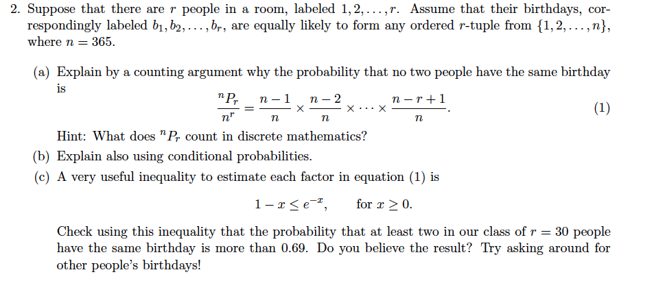 Solved 2. Suppose that there are r people in a room, labeled | Chegg.com