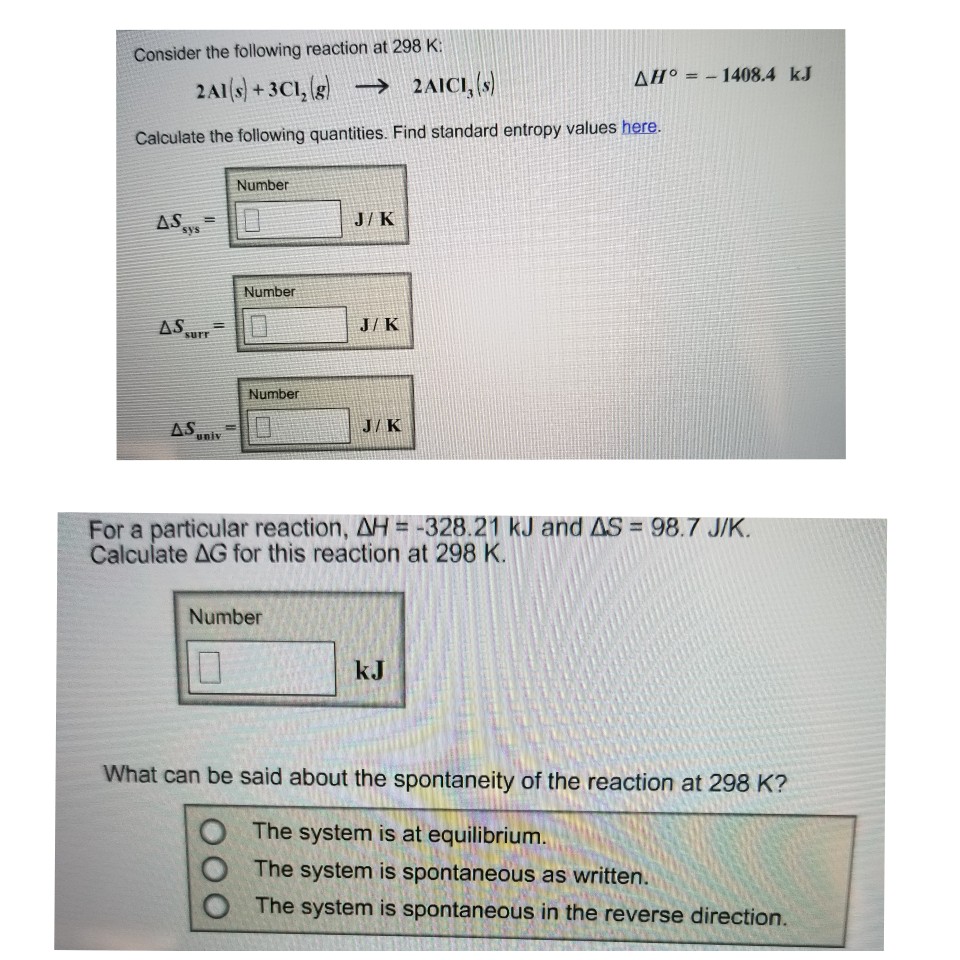 Solved Consider The Following Reaction At 298 K 2alls 3cl