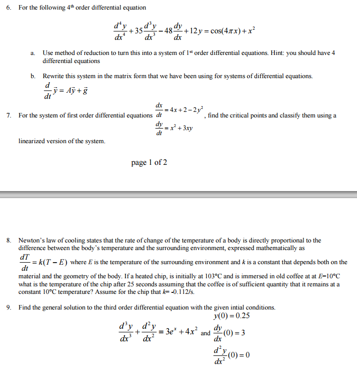 Solved For the Following 4^th order differential equation | Chegg.com