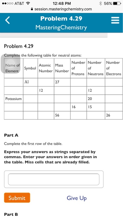 Solved Complete the following table for neutral atoms Part