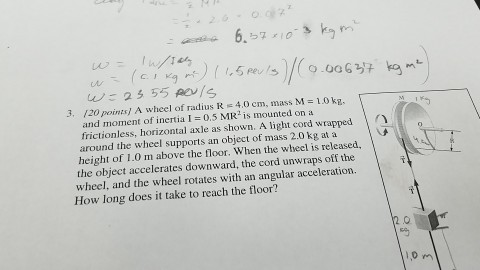 Solved A wheel of radius R = 4.0 mass M = 1.0 kg and moment | Chegg.com