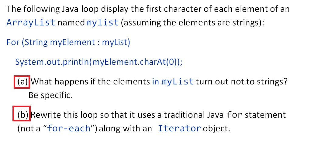 Solved The following Java loop display the first character | Chegg.com