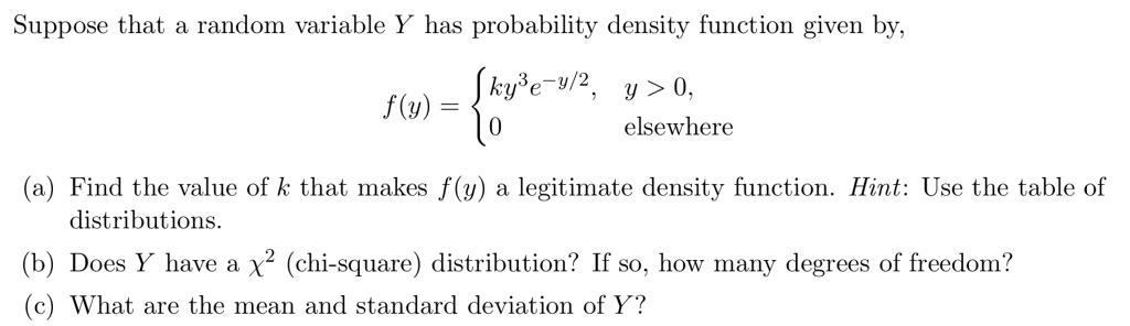 Solved Suppose that a random variable Y has probability | Chegg.com