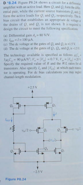 Solved Figure P8.24 shows a circuit for a differential | Chegg.com