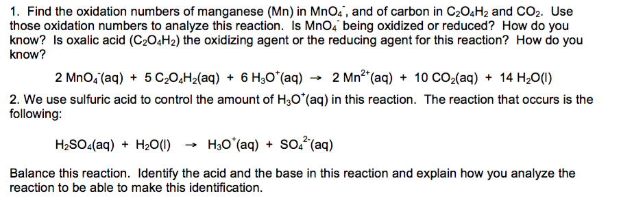 Solved Find the oxidation numbers of manganese (Mn) in | Chegg.com