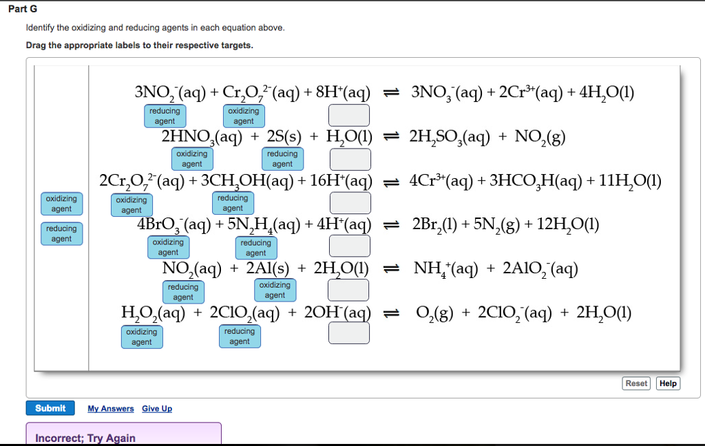 Solved Identify the oxidizing and reducing agents in each