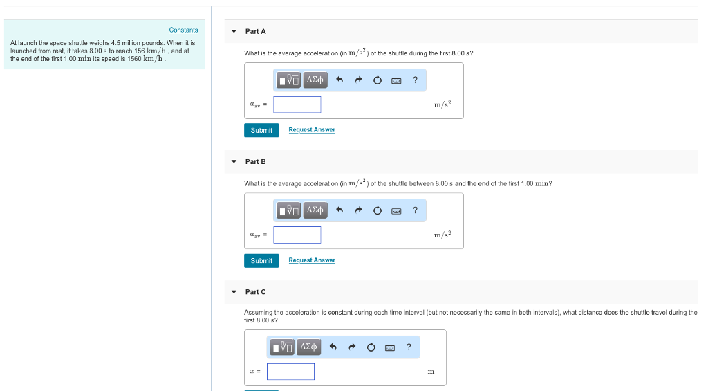 Solved Constants Part A At Launch The Space Shuttle Weighs 