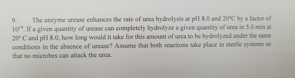 Solved 9. The enzyme urease enhances the rate of urea | Chegg.com