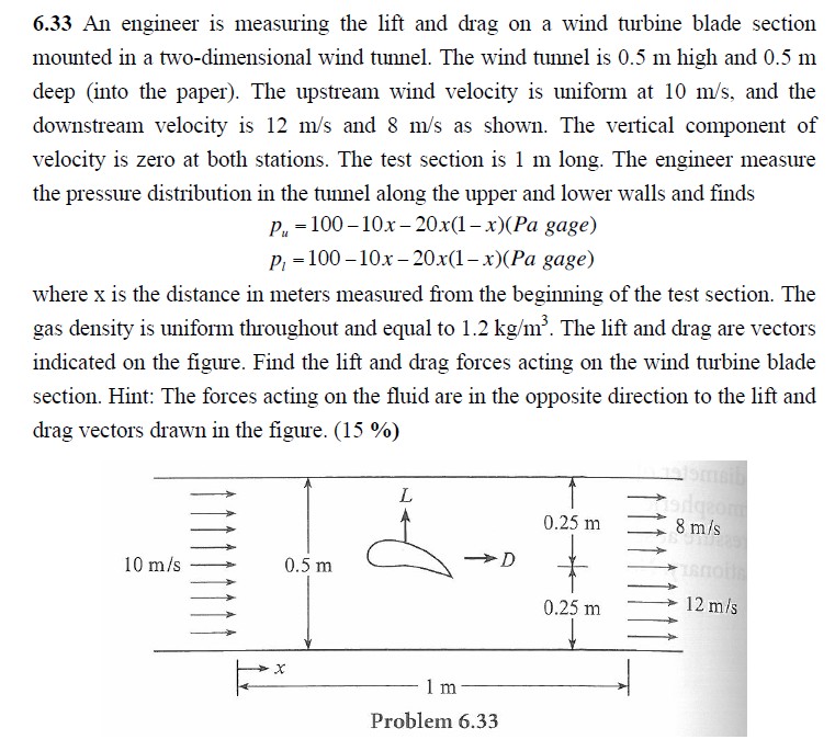 Solved 6.33 An engineer is measuring the lift and drag on a