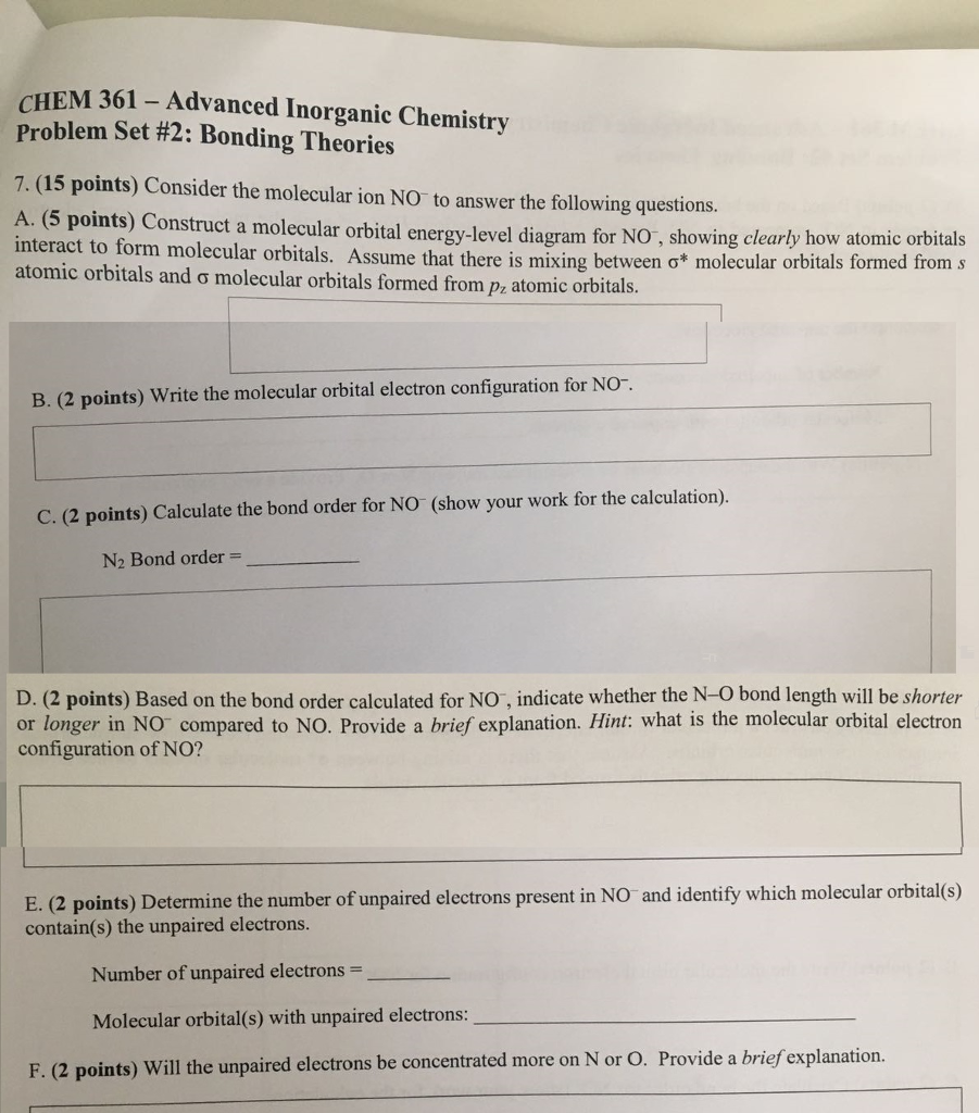 Solved CHEM 361 - Advanced Inorganic Chemistry Bonding | Chegg.com