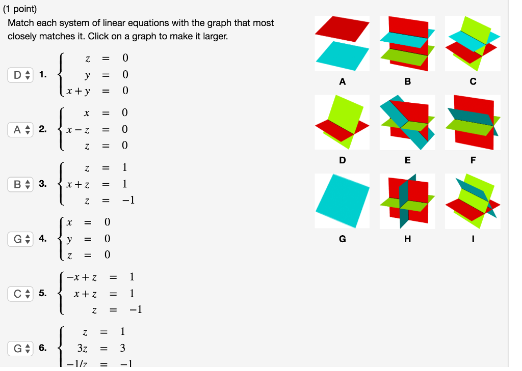 Solved Point Match Each System Of Linear Equations With Chegg Com