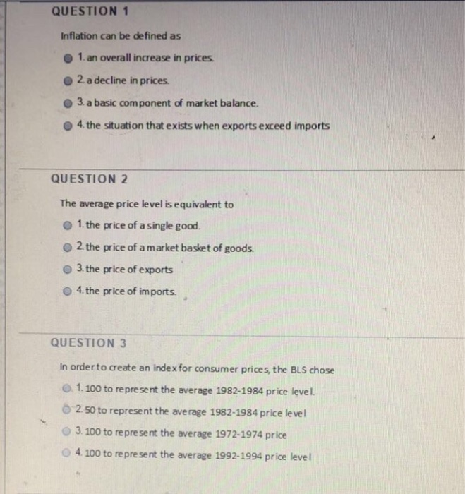 Solved Inflation can be defined as an overall increase in | Chegg.com