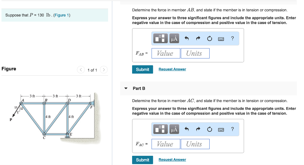 Solved Determine the force in member AB, and state if the | Chegg.com