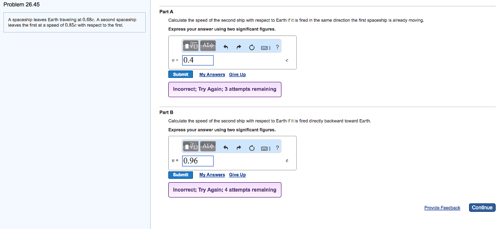 Solved Problem 26.45 Part A A spaceship leaves Earth | Chegg.com