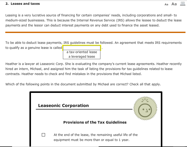 2. Leases and taxes Aa Aa Leasing is a very lucrative