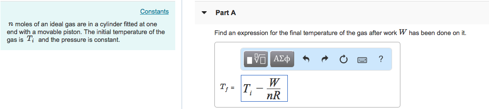 Solved Constants Part A n moles of an ideal gas are in a | Chegg.com