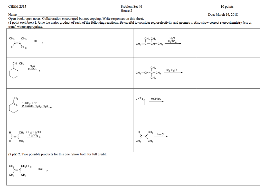 Solved Problem Set #6 House 2 CHEM 2535 10 Points Due: March | Chegg.com