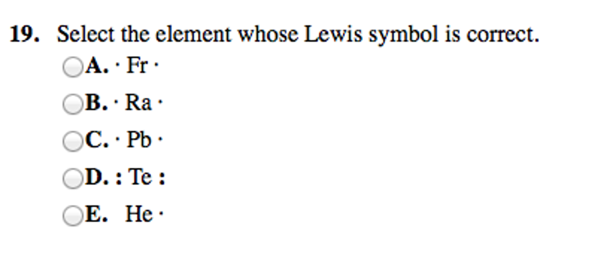 Solved Select The Element Whose Lewis Symbol Is Correct Fr 8352