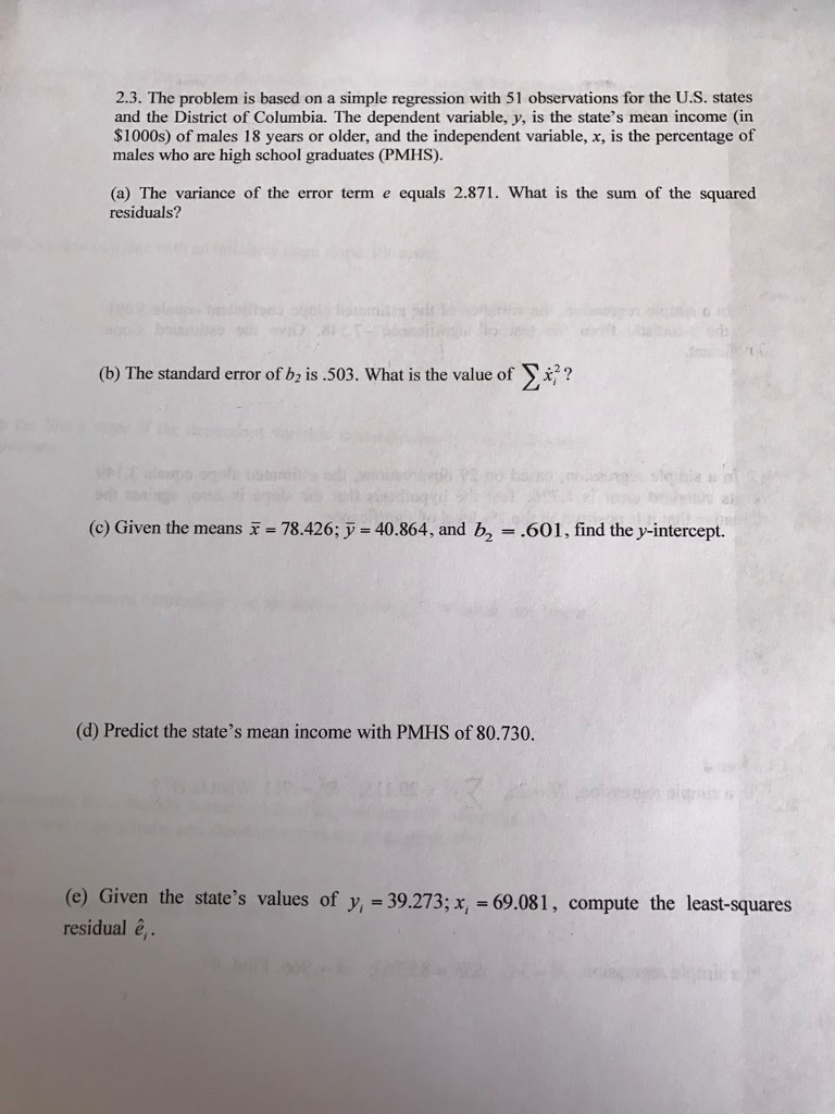 Solved The problem is based on a simple regression with 51 | Chegg.com