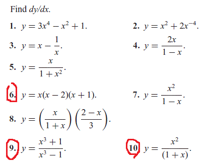 Solved Find Dy Dx Y 3x4 X2 1 Y X2 2x 4 Y X Chegg Com