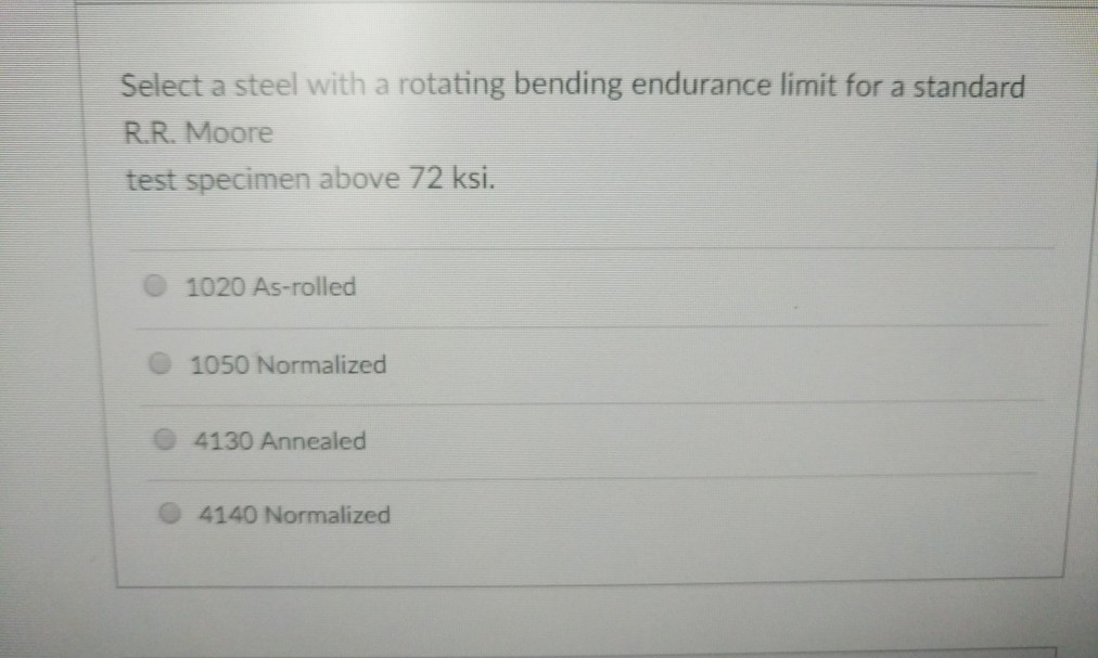 Solved Select a steel with a rotating bending endurance