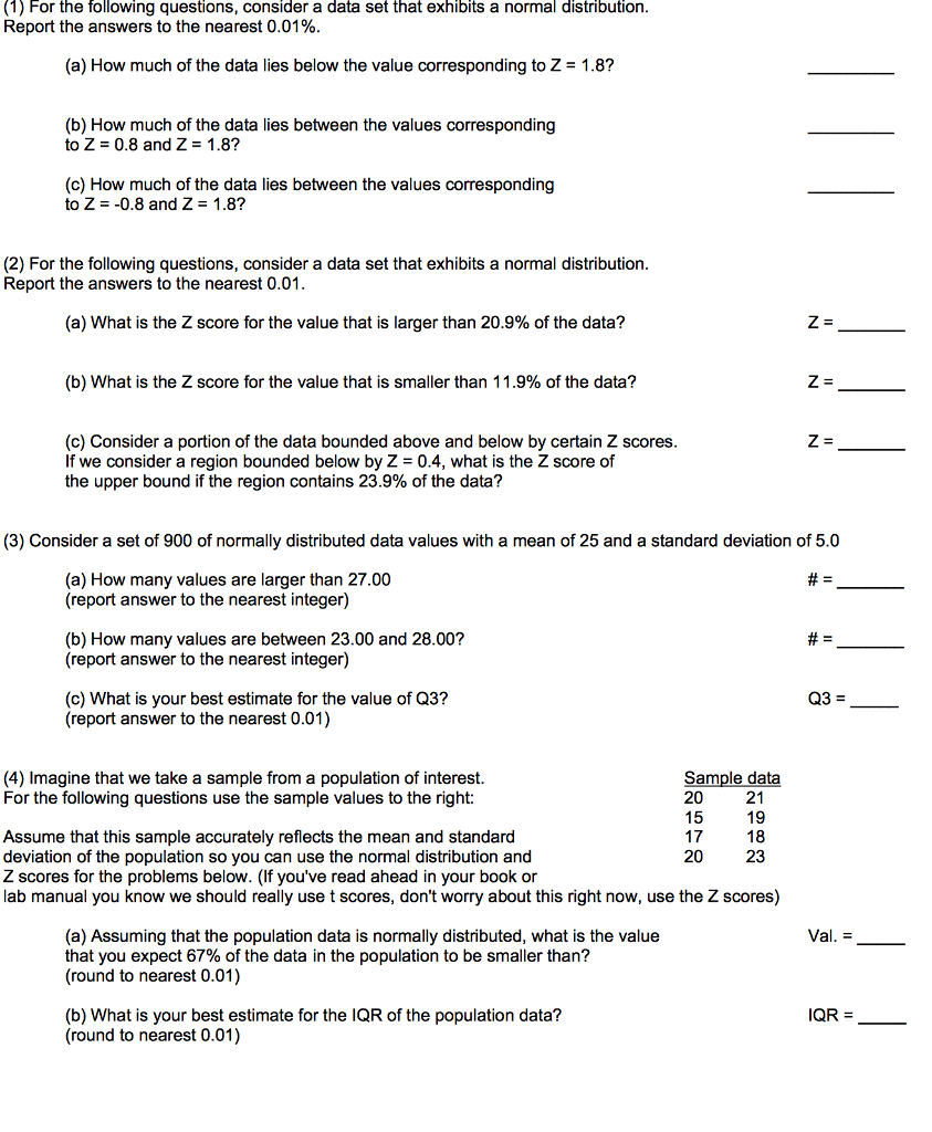 Solved For the following questions, consider a data set that | Chegg.com