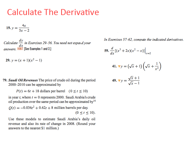 Solved Calculate The Derivative Y 4x 5x 2 Calculate Chegg