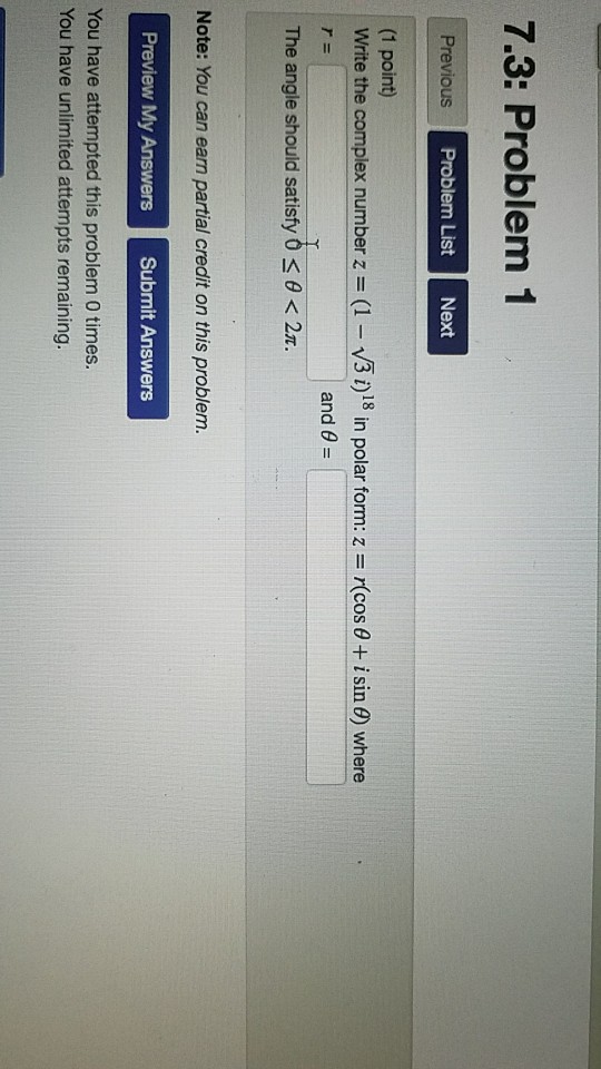 Solved 7.3: Problem 1 Previous Problem List Next (1 point) | Chegg.com