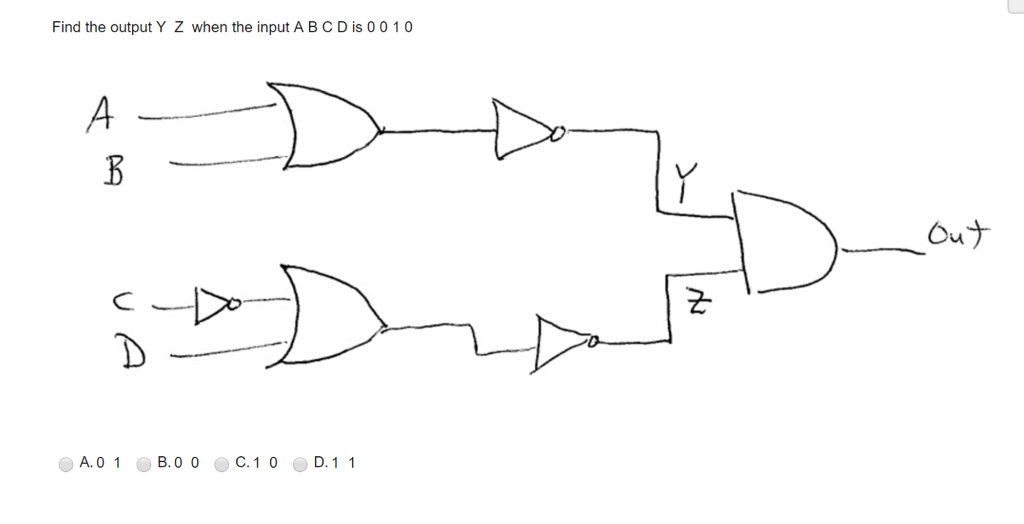 Solved Find the output Y Z when the input A B C D is 0 0 1 0 | Chegg.com